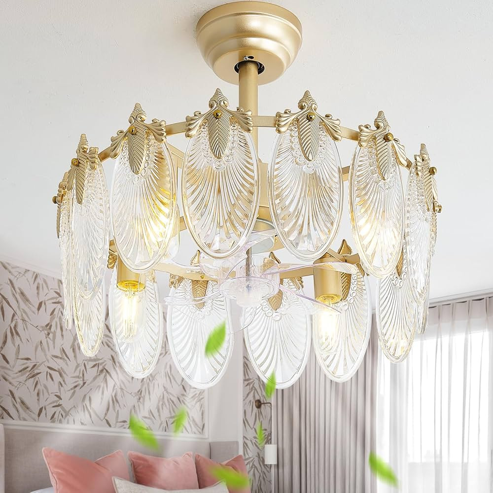 20 Inch Gold Crystal Fandelier Ceiling Fan with Light, Mid Century Gold Fandelier Ceiling Fans wi... | Amazon (US)