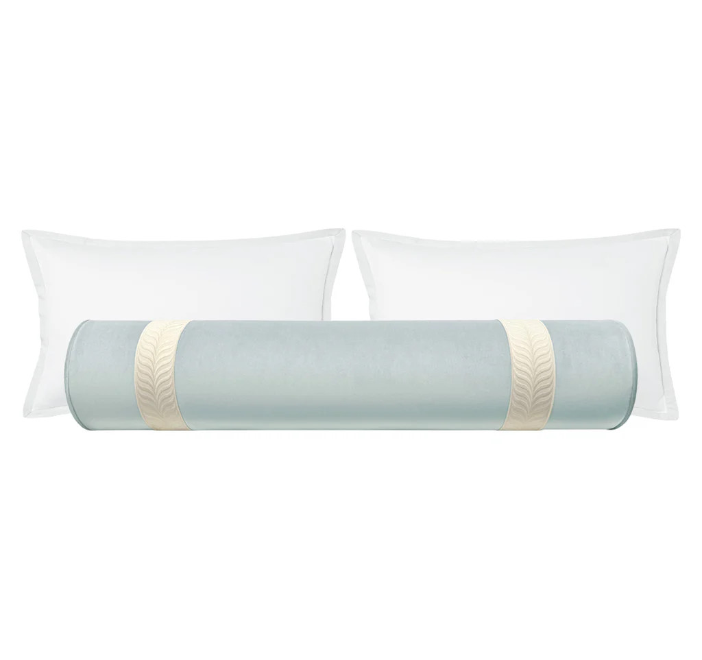 THE BOLSTER :: MELROSE VELVET // MIST + TRELLIS TRIM // BONE | LITTLE DESIGN COMPANY