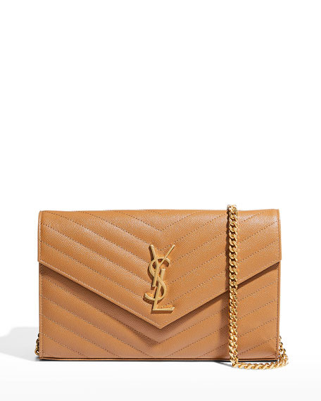Saint Laurent Monogramme Large Grain de Poudre Wallet on Chain | Neiman Marcus