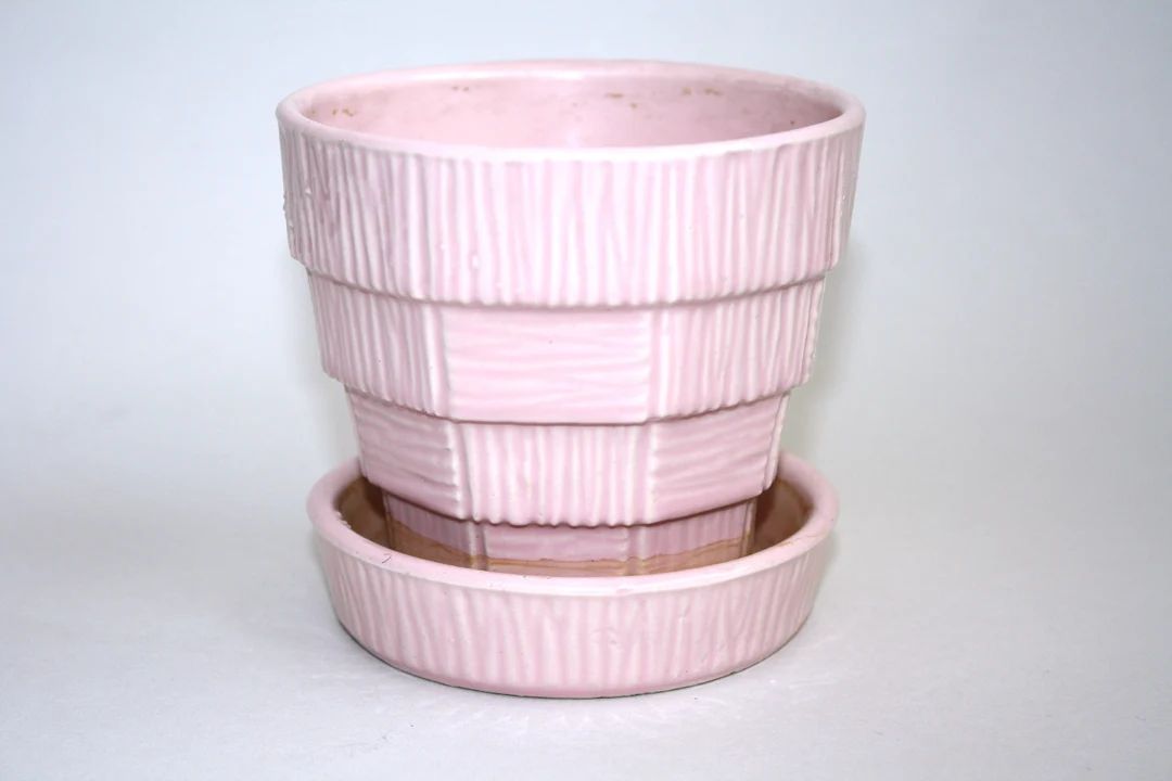 Pretty Pink Mccoy Vintage Planter 1950s Small Pot Planter Lovers Green Thumb Basketweave - Etsy | Etsy (US)