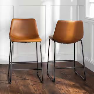 Wasatch 24 in. Whiskey Brown Low Back Metal Frame Counter Height Bar Stool with Faux Leather Seat (S | The Home Depot