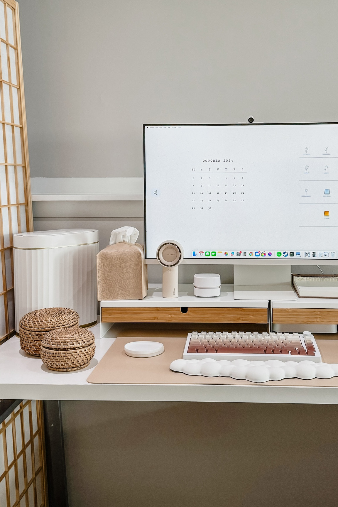 neutral office decor | boho desk aesthetics | gradient keyboard | cloud home decor | white office setup | fall home decor | work from home setup 

#LTKGiftGuide #LTKhome #LTKSeasonal
