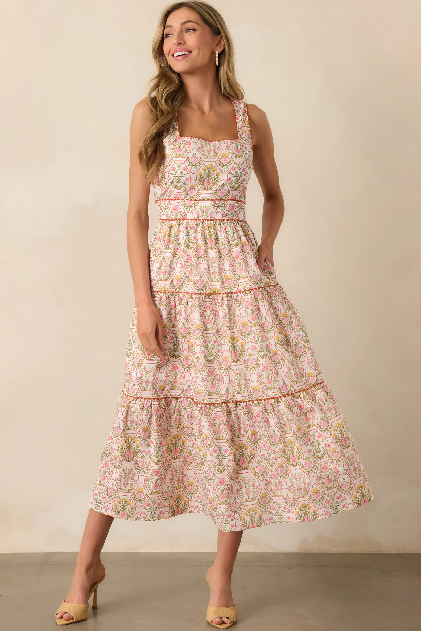 This Is The One Orange Geometric Floral Cotton Maxi Dress | Red Dress