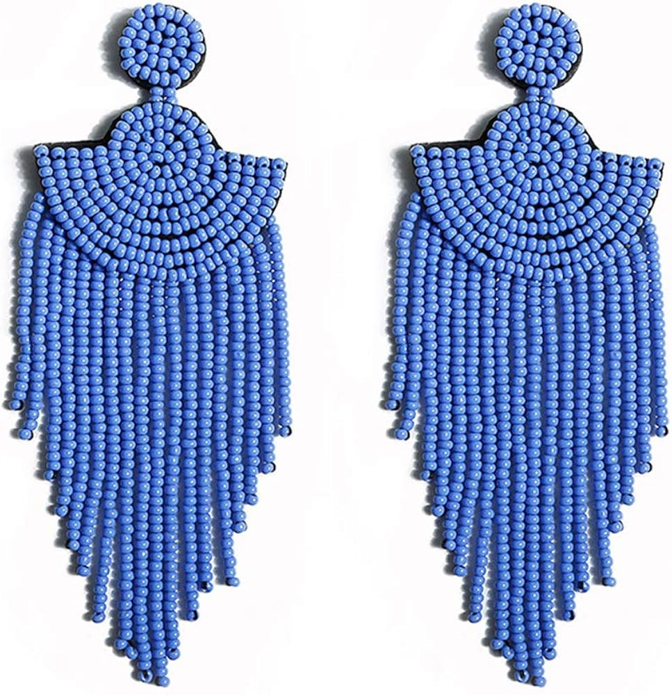 Luluping Long Beaded Tassel Earrings – Big Boho Native Handmade Bead Dangle Earrings for Women,... | Amazon (US)