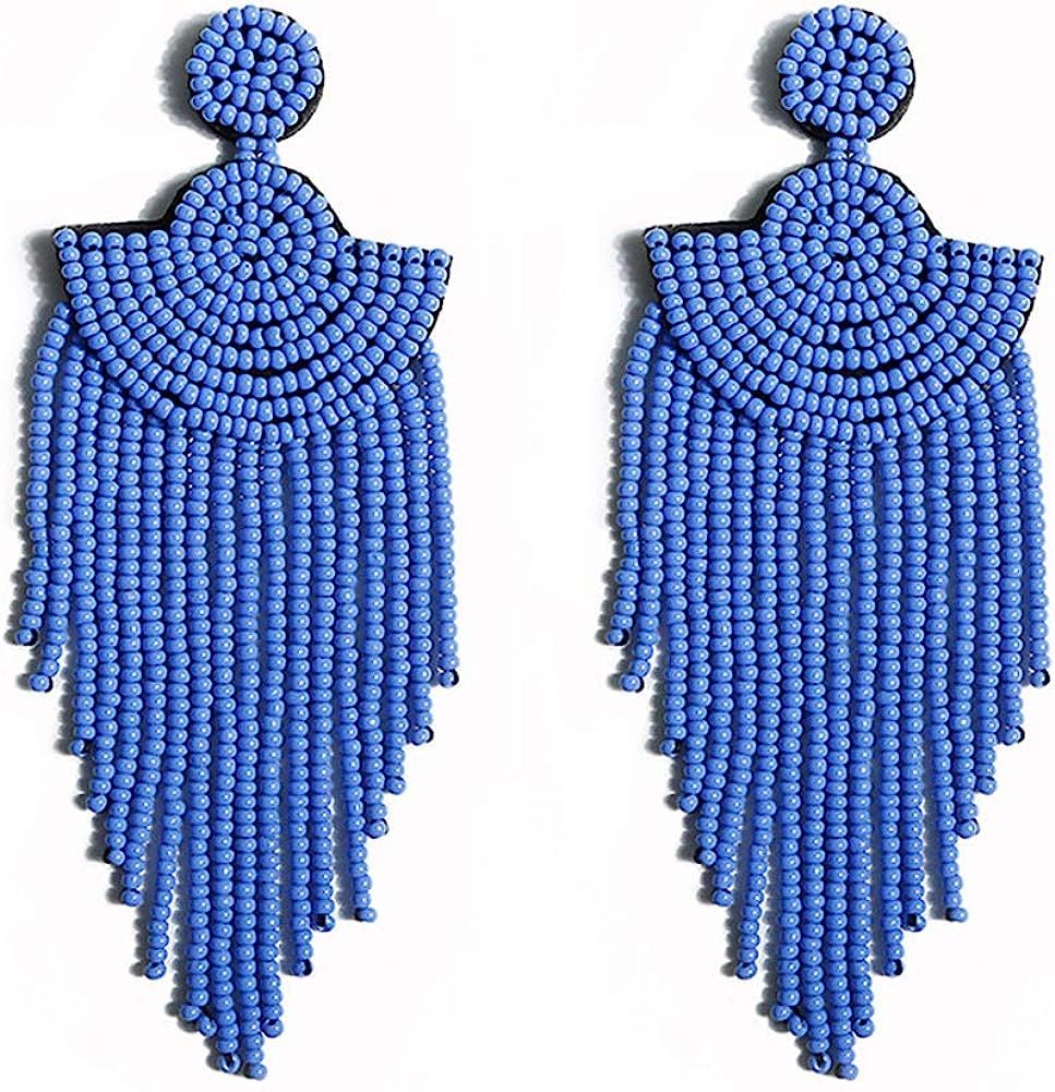 Luluping Long Beaded Tassel Earrings – Big Boho Native Handmade Bead Dangle Earrings for Women,... | Amazon (US)
