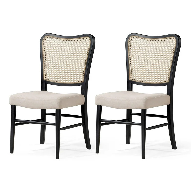 Maven Lane Vera Wooden Dining Chair, Antique Black & Dove Weave Fabric, Set of 2 | Walmart (US)