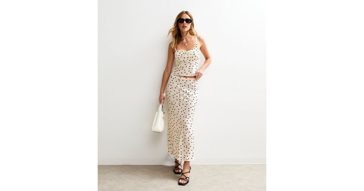 Cream Spot Print Bias Cut Midi Skirt | New Look | New Look (UK)
