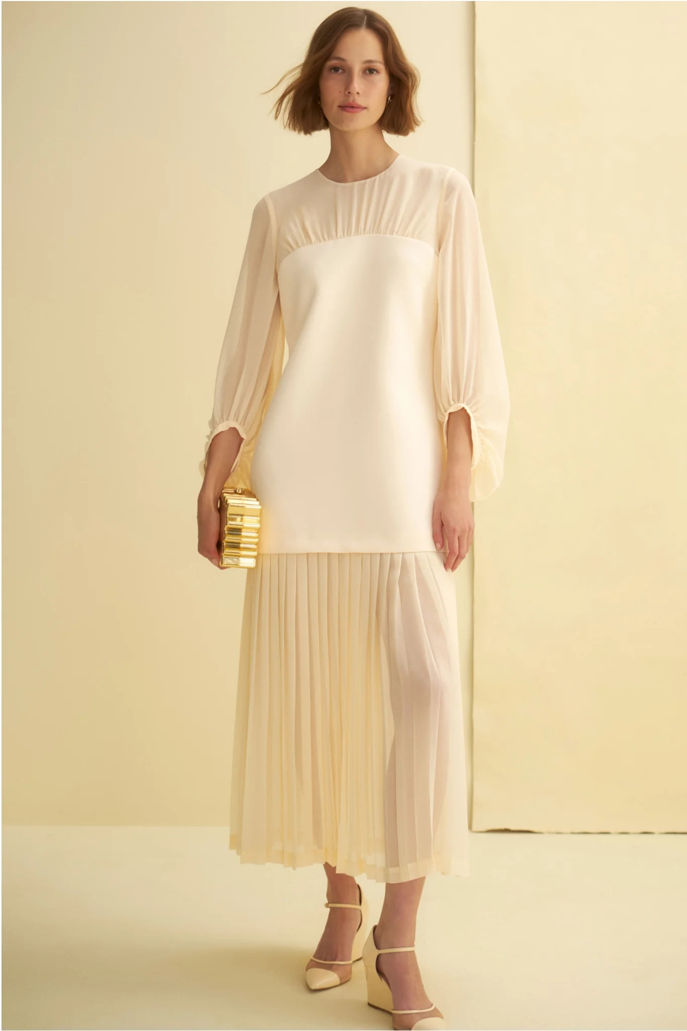 Ivory Pleated Lorraine Dress | Tuckernuck (US)