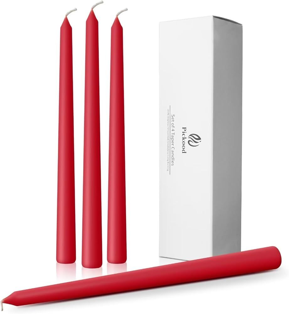 Pickood 10-Inch Tall Dripless Taper Candles Set of 4 - Red Tapered Candles, Perfect for Christmas... | Amazon (US)