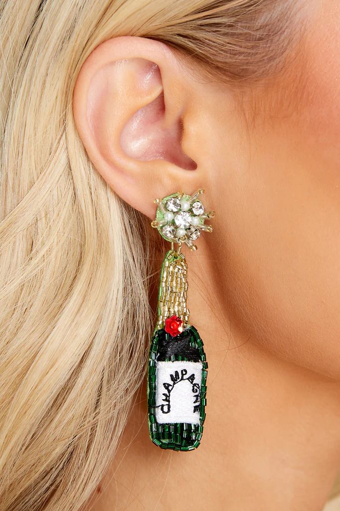 Toast To Us Green Beaded Earrings | Red Dress 