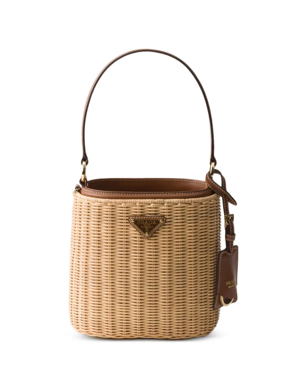 Prada wicker and leather bucket bag - Neutrals | Farfetch Global