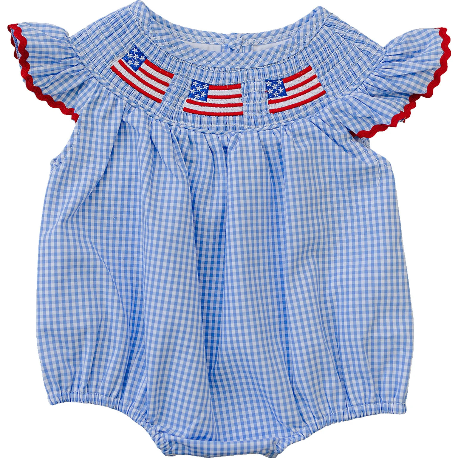 Flag Gingham Smocked Bubble Romper | Mebie Baby