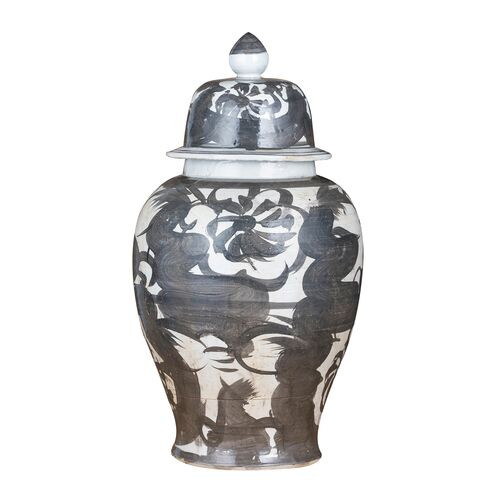 22" Sea Flower Temple Jar, Black | One Kings Lane