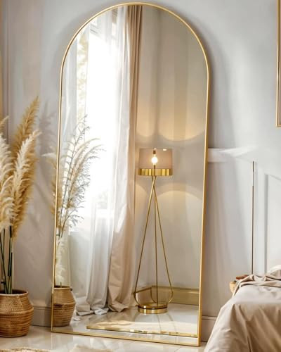 SUNQUEEN Arched Mirror Full Length, 71"×32" Full Length Mirror with Stand, Standing Floor Mirror Wall, Hanging or Leaning Large Full Body Mirrors for Bedroom Living Room(Gold) | Amazon (US)