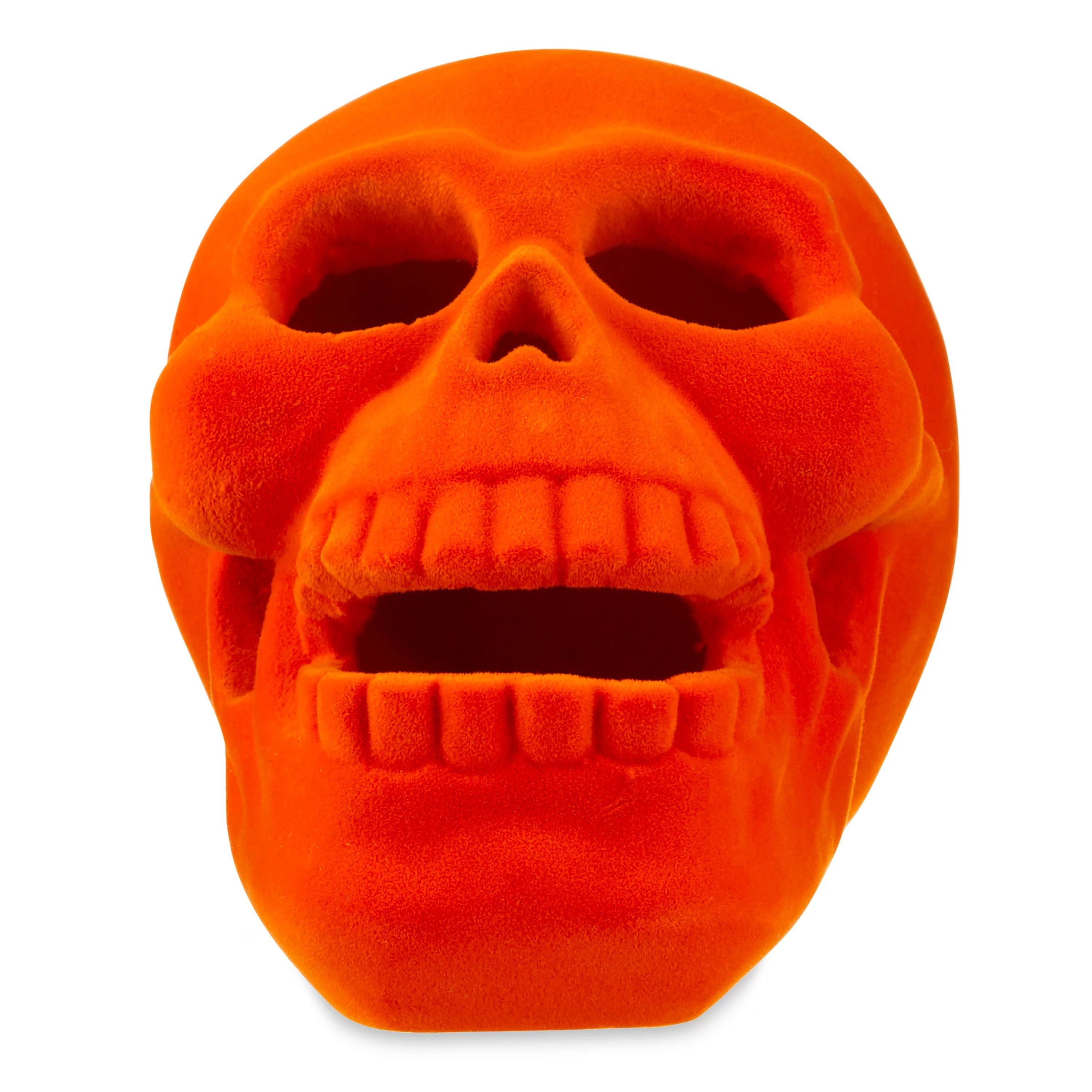 Halloween Small Orange Flocked Resin Skull Decoration, 3 in L x 4.35 in W x 3.25 in H, by Way To ... | Walmart (US)