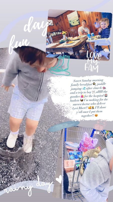 Sweet Sunday morning family breakfast 🍳, puddle jumping 💦 after church 💒, and a trip to buy 🛒 allllll the goodies 🛍️ for the hospital 🏥 baskets 🧺 I’m making for the nurses/doctor who deliver Levi Rhett!! 🥰🤱 I’ll show y’all once I put them together!! 😍

#LTKbump #LTKfamily #LTKbaby