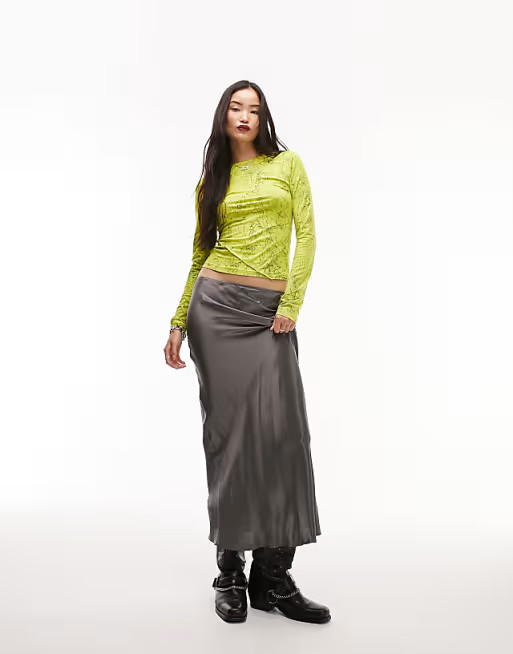 Topshop long sleeve crew neck top in yellow | ASOS (Global)