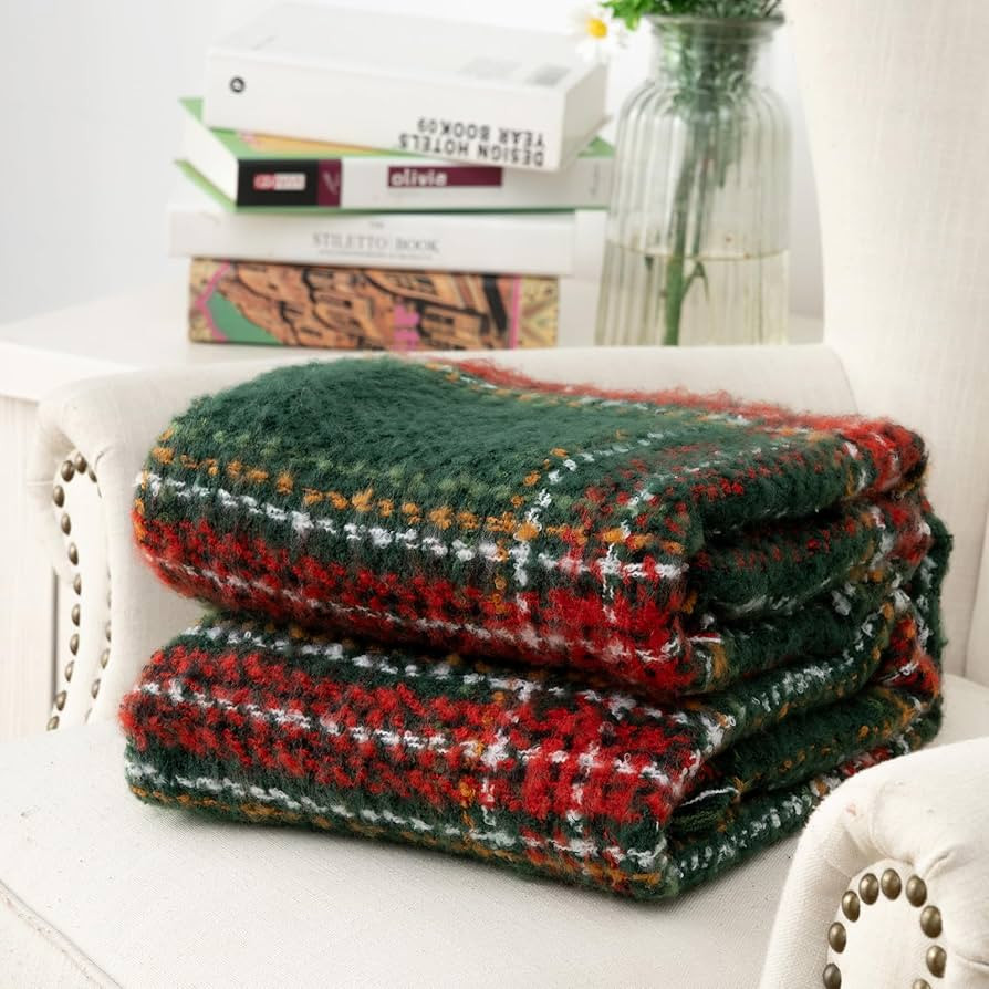 LALIFIT Plaid Throw Blanket with Fringes Green Red Christmas Home Decor Blankets Super Soft Cashm... | Amazon (US)