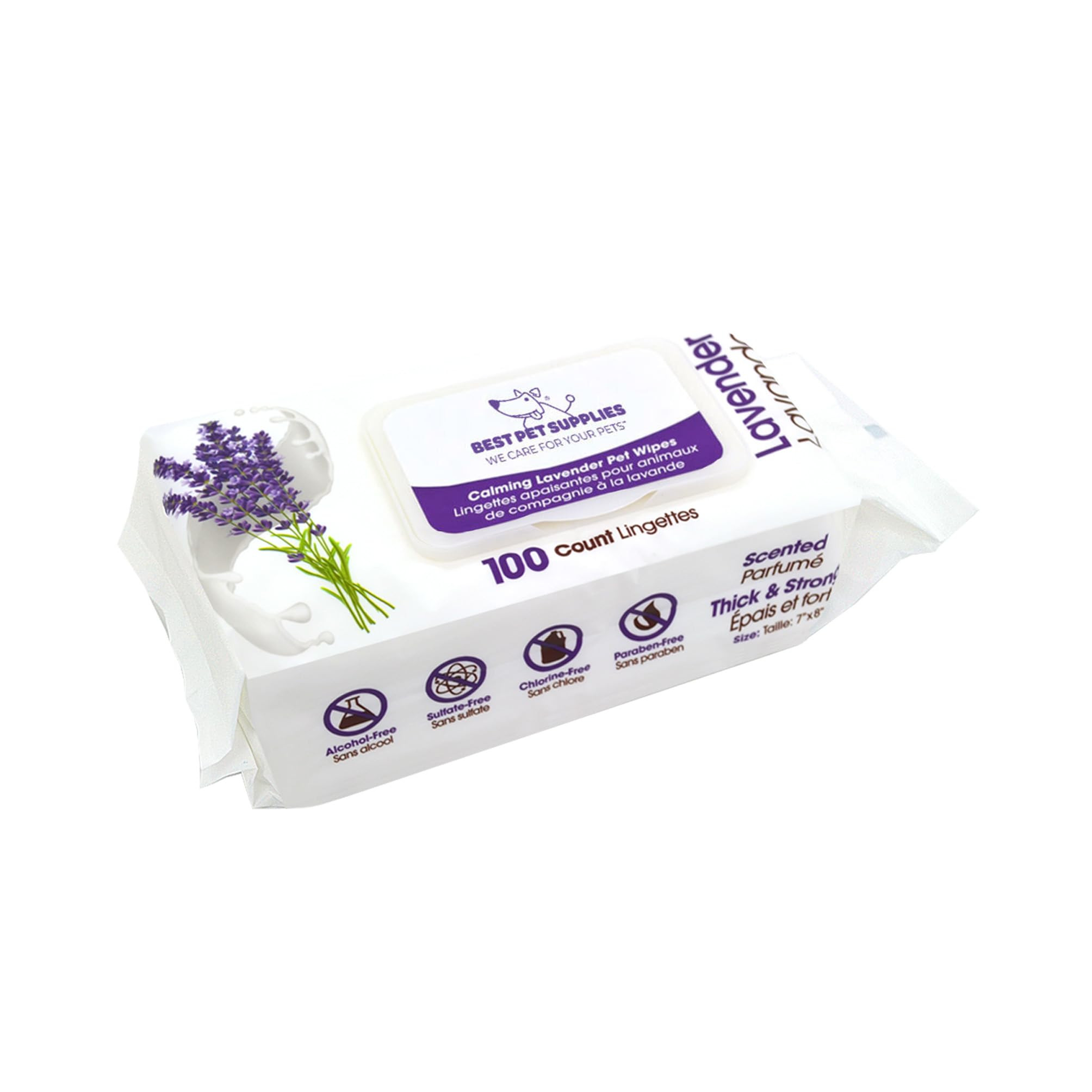 Best Pet Supplies 8" x 9" Pet Grooming Wipes for Dogs & Cats, 100 Pack, Plant-Based Deodorizer for Coats & Dry, Itchy, or Sensitive Skin, Clean Ears, Paws, & Butt - Calming Lavender | Amazon (US)