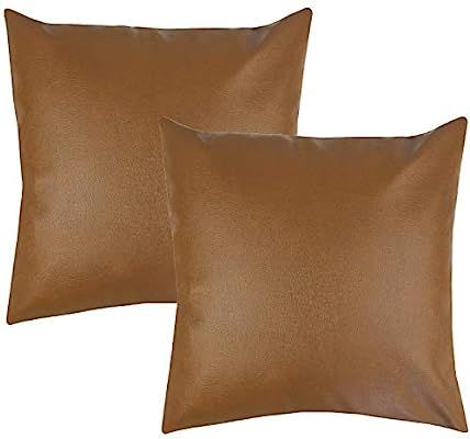 Woven Nook Decorative Throw Pillow Covers, 100% Polyester Faux Leather, Milo Set, Pack of 2 (18" ... | Amazon (US)