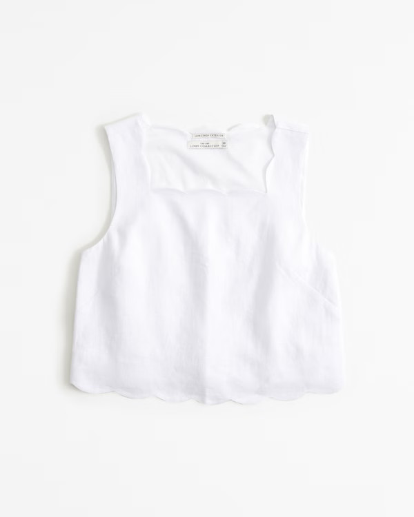 Women's Premium Linen Scallop-Hem Set Top | Women's Tops | Abercrombie.com | Abercrombie & Fitch (UK)