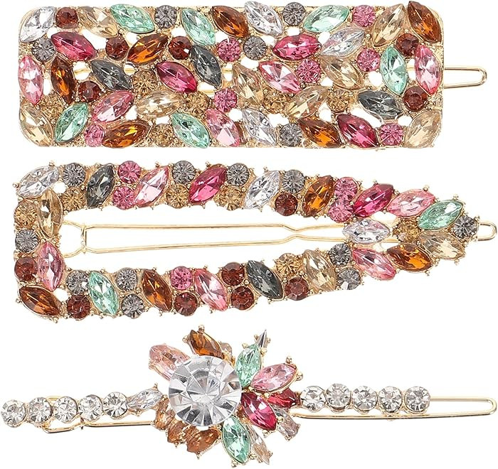 GANAZONO Colorful Crystal Hair Barrettes Small Hair Clips 3pcs Set Rhinestone Hairpins for Women ... | Amazon (US)