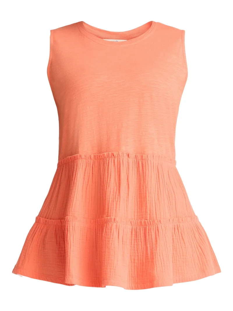 Terra & Sky Women's Plus Sleeveless Cotton Mixed Media Tunic Tank Top, Sizes 0X-5X | Walmart (US)