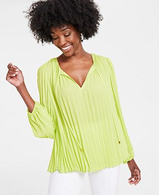 I.N.C. International Concepts Women's Tie-Neck Pleated Blouse, Created for Macy's - Macy's | Macy's