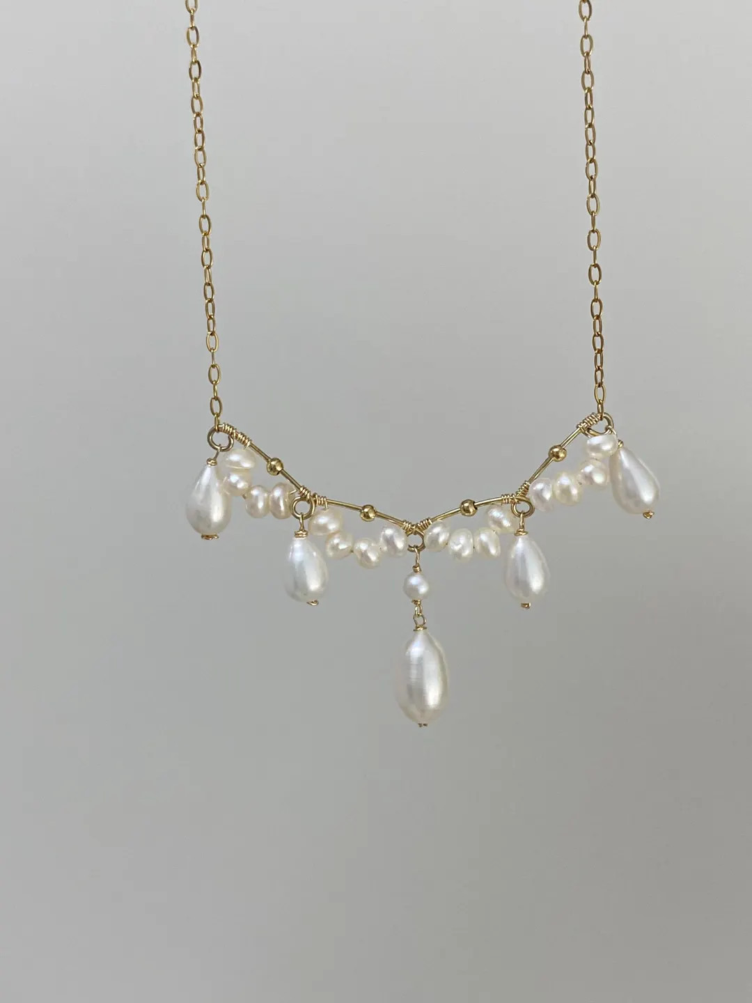 Dainty Freshwater Pearl Drop Necklace | Gold Wire Wrapped Bridal Jewelry | Handmade Baroque Pearl... | Etsy (US)