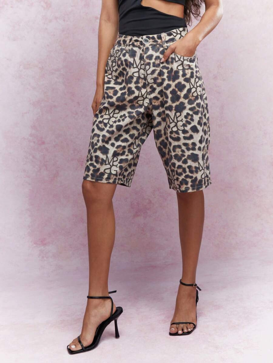 MISSGUIDED Printed Belted Denim Bermuda Shorts | SHEIN
