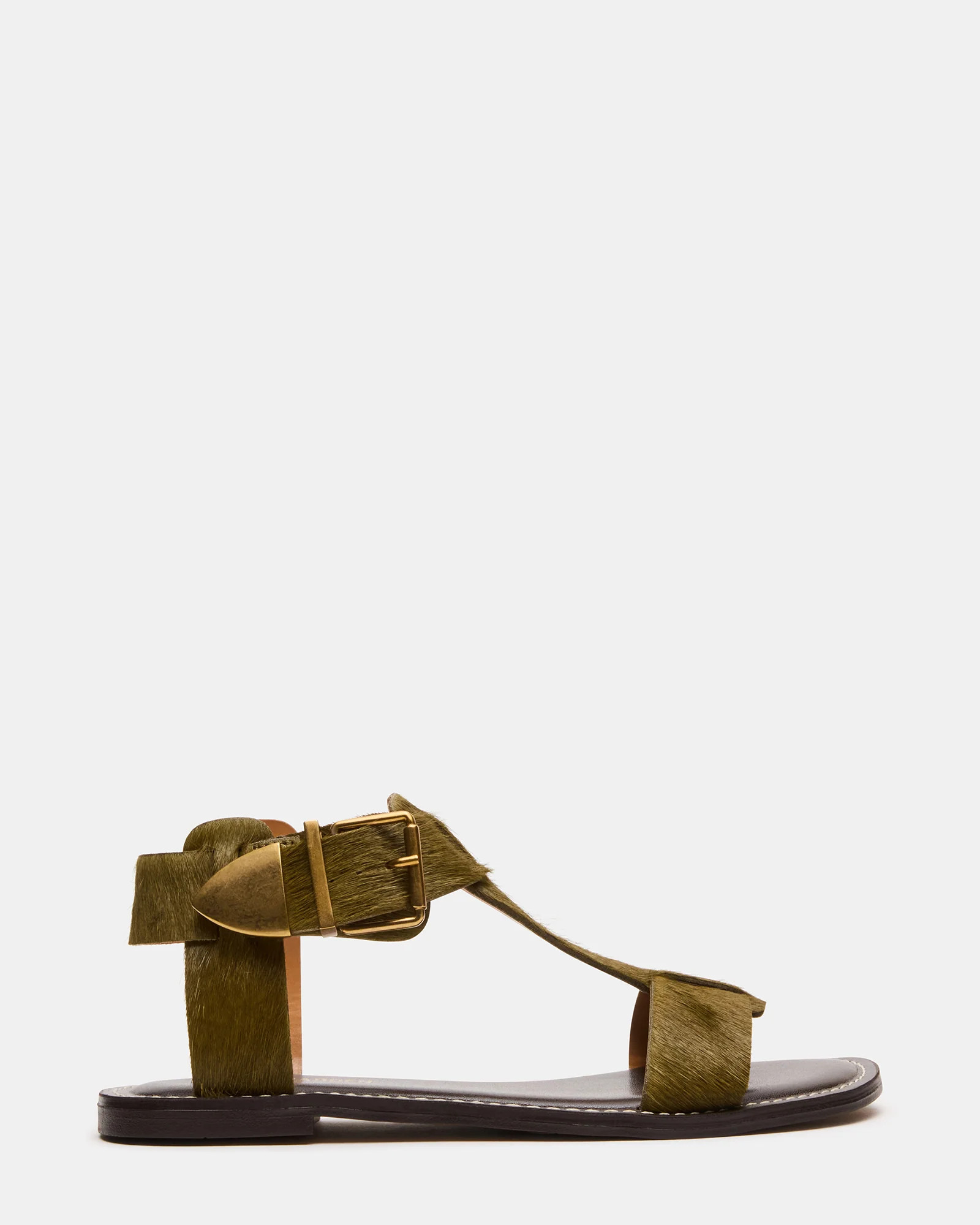 BRAZINN Olive Strappy Flat Sandal Women's Sandal | Steve Madden (US)