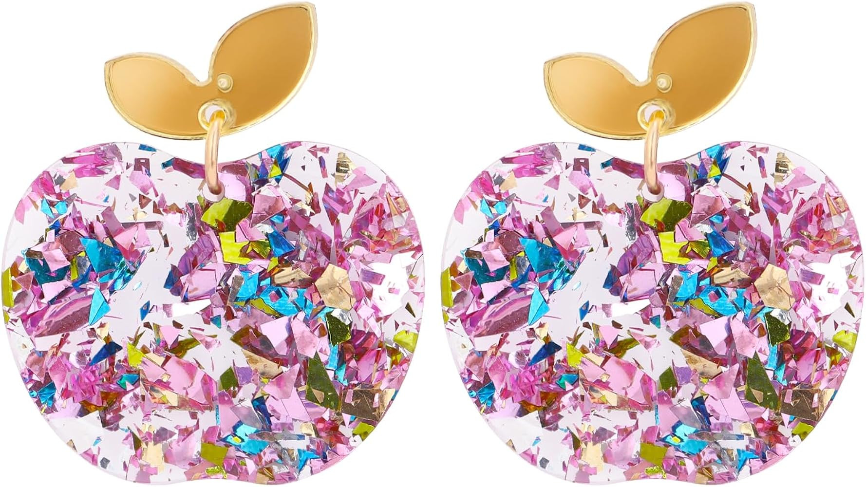 Teachers Day Earrings for Women, Cute Pink Apple Glitter Acrylic Stud Earrings, Teacher Appreciat... | Amazon (US)