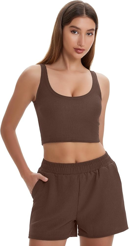 YOAKUKA Women's Two Piece Sets Summer Casual Outfits 2026 Sleeveless Tank Top Matching High Waist... | Amazon (US)