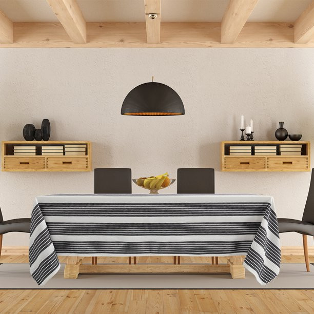 PiccoCasa Stripe 100% Cotton Table Cloth for Holiday Black and White 55"x63" | Walmart (US)