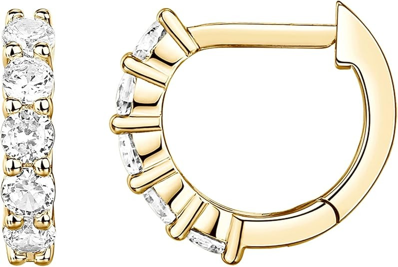 PAVOI 14K Gold Plated Sterling Silver Post Pave Cubic Zirconia Huggie Hoop Earrings for Women | Amazon (US)