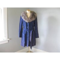 1970S Vintage Royal Blue Suede & Grey Shearling Winter Coat Penny Lane | Etsy (US)