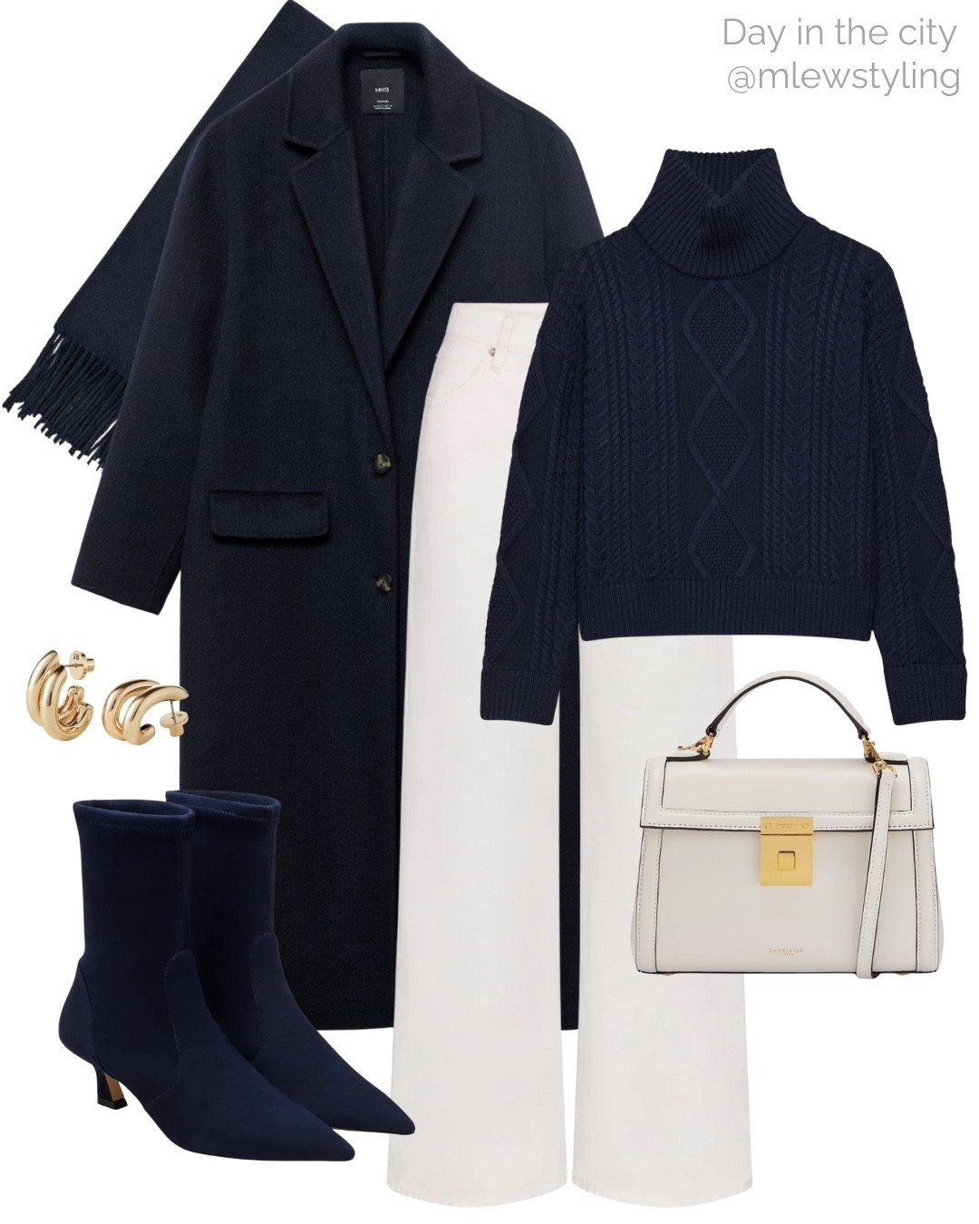 Winter outfit for a day in the city 💙

Tags: aritzia navy blue turtleneck sweater, frame denim whit jeans, Nordstrom navy blue suede boots, Stuart weitzman, Jenny bird gold earrings, Zara scarf, elevated outfit, capsule wardrobe, mango wool coat 

#LTKHoliday #LTKootd #LTKSeasonal