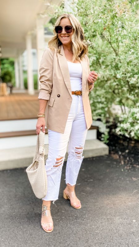 Loved this neutral night out [fit] 
This blazer is a 10/10 Amazon find. 
Tan blazer | white bodysuit | white denim | anthropology bag | melie bianco 

#LTKstyletip #LTKFind #LTKunder100