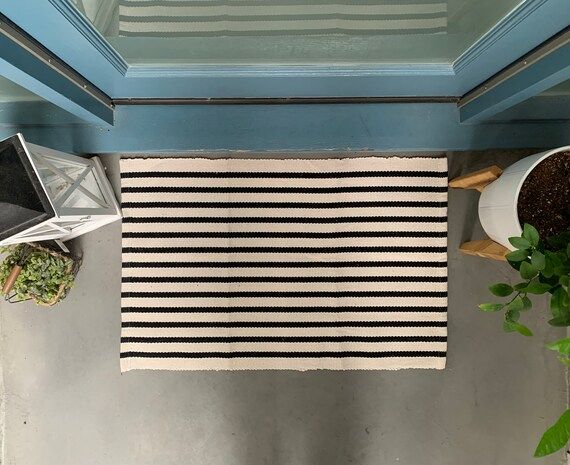 Our Black and White Striped Rug  is the perfect way to convey your style to your guests!  Looks g... | Etsy (US)