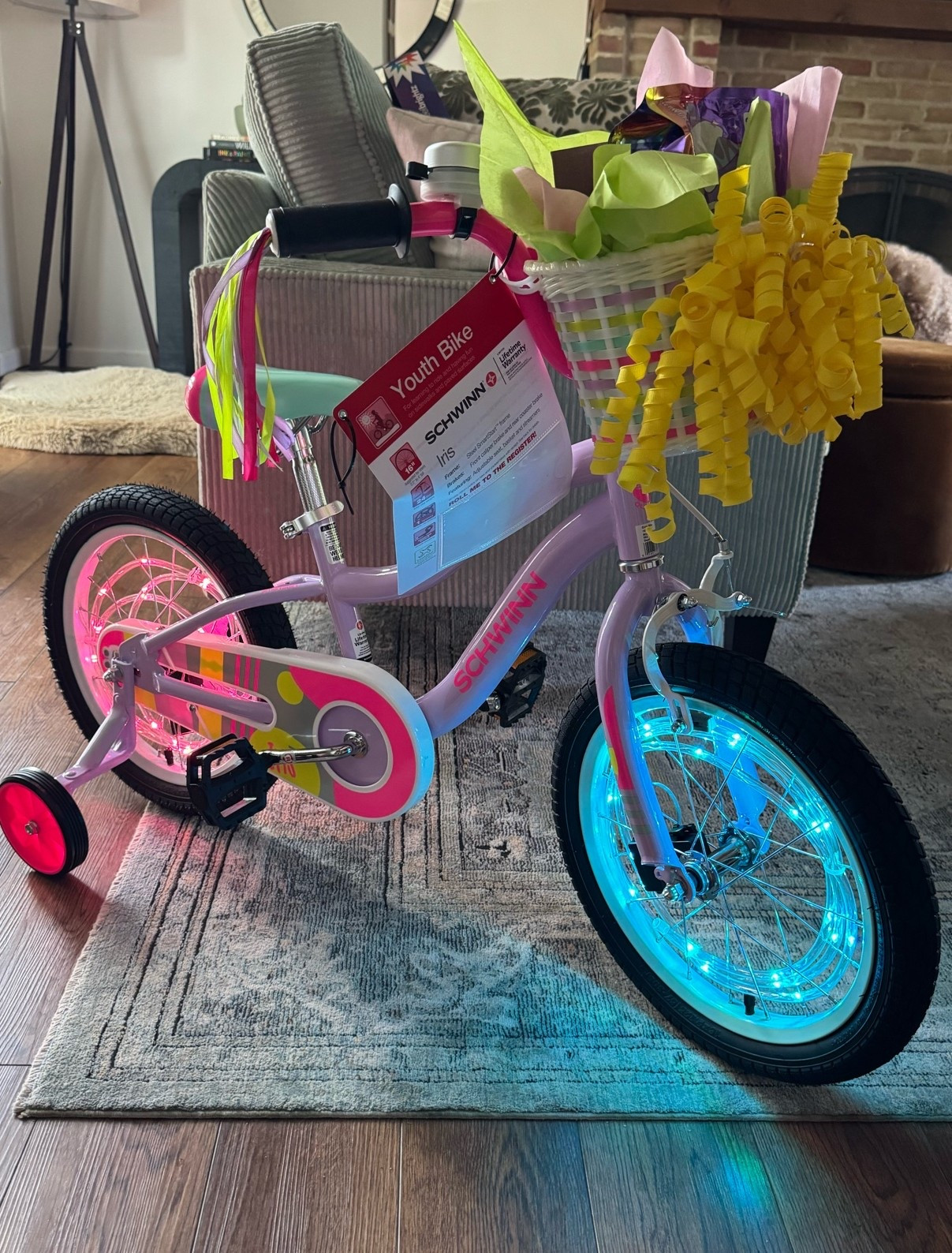 We got our five-year-old granddaughter a bike for her birthday. This Schwinn 16-inch bike came with the basket and streamers. We purchased the wheel lights and the bell separately. Everything is linked. ￼

#LTKActive #LTKOver40 #LTKstorytime
