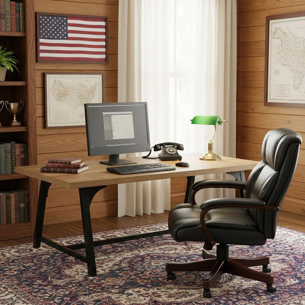 Moronia 70.9 in. Rectangle Light Brown and Black Wood Computer Desk with Metal Support, Executive Desk Conference Table | The Home Depot