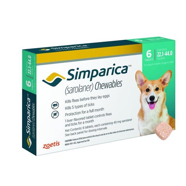Simparica Chewable Tablets for Dogs, 22.1-44 lbs (Mint Box) | Chewy.com