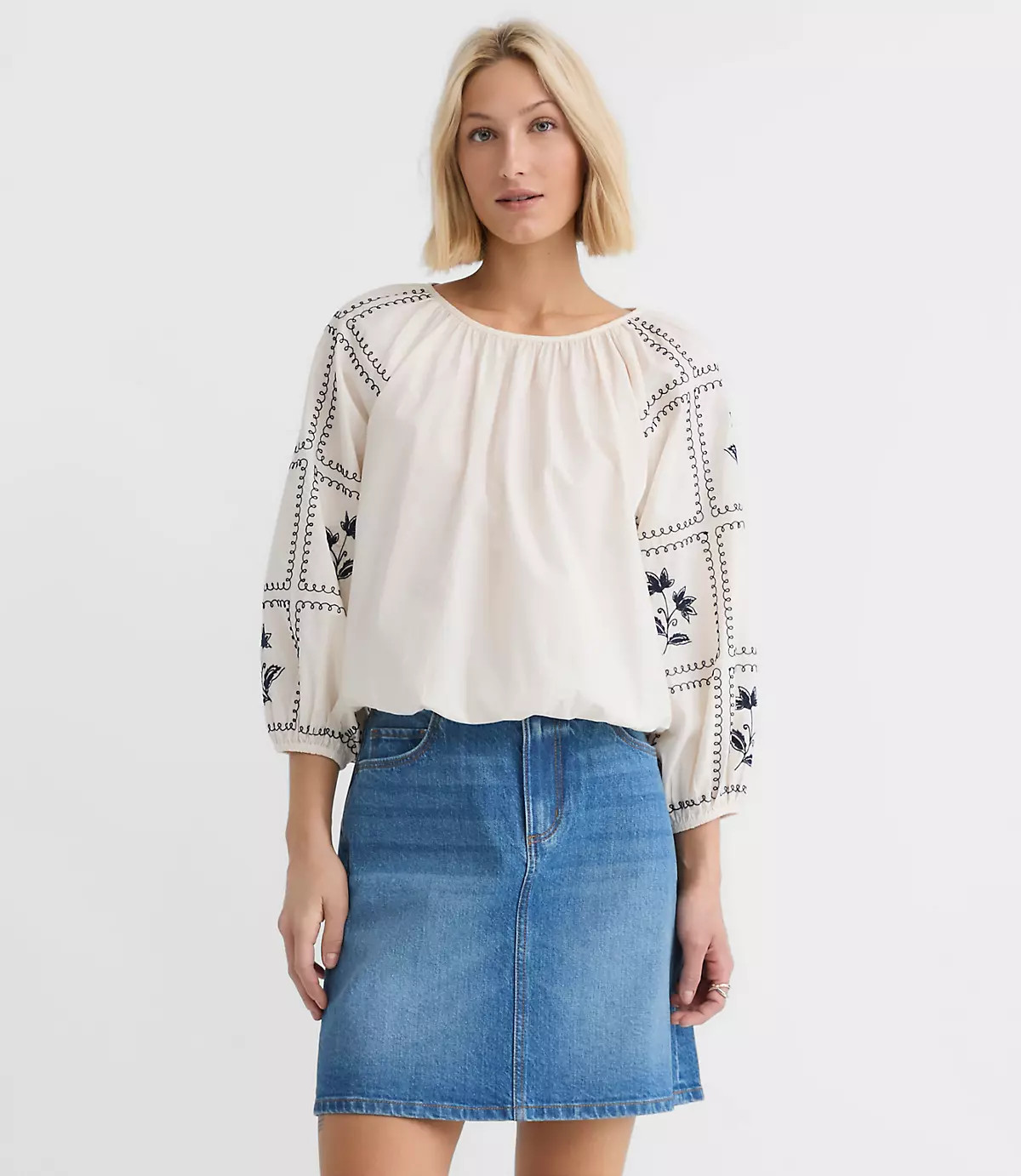 Floral Embroidered Poplin Blouse | LOFT