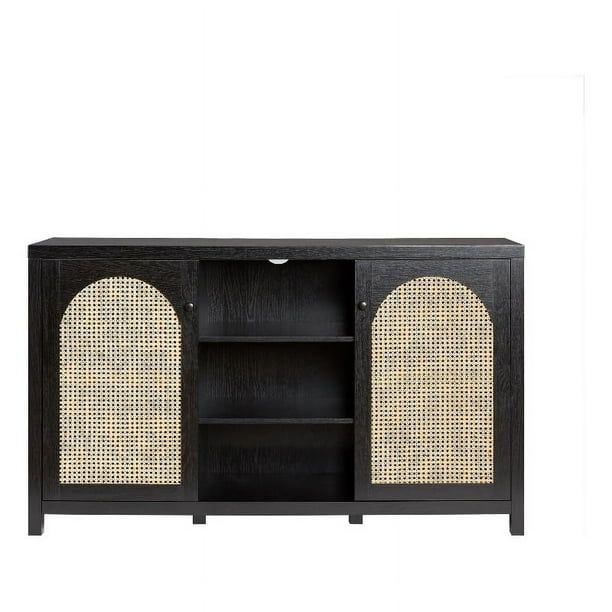 Pemberly Row Modern Arched Rattan 2-Door Wood Sideboard 58" - Black | Walmart (CA)