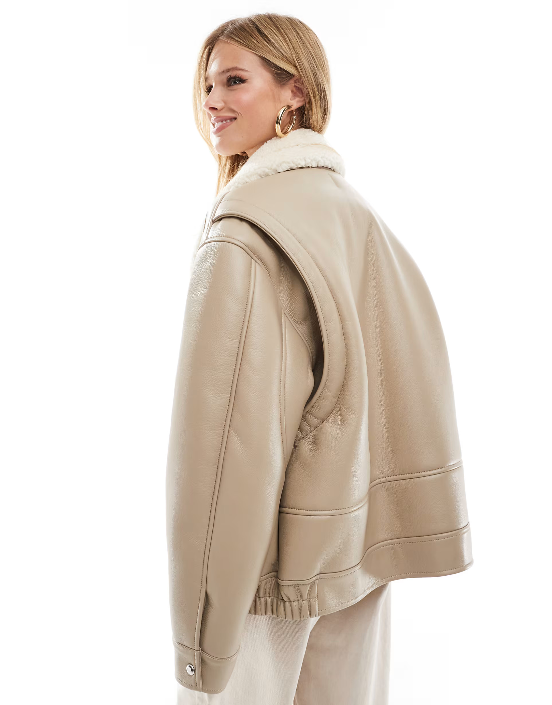 ASOS DESIGN borg collar oversized flight jacket in cream | ASOS (Global)