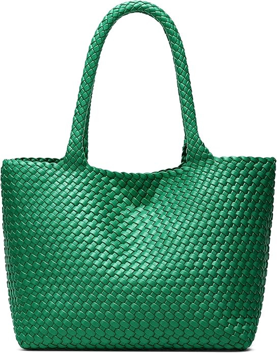 Woven Bags for Women Tote Purse: Vegan Leather Shoulder Handbags - Fashion Beach Tote - Large Tra... | Amazon (US)