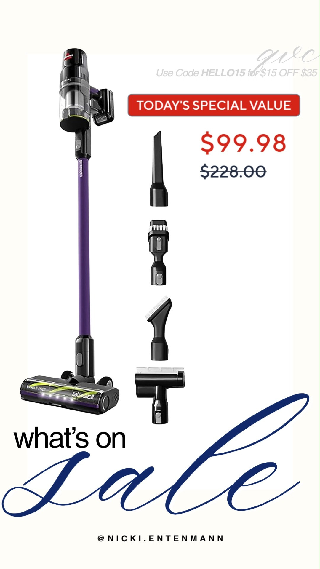 Snag QVC’s Today’s Special Value on this Bissell cordless stick vacuum, marked down to just $99.98 from its original price of $228. This lightweight, powerful vacuum comes complete with four versatile attachments designed to effortlessly clean everything from tight crevices to upholstery. If you are a new customer, be sure to use code HELLO15 at checkout to save an extra $15 on your order of $35 or more.

#qvc #qvcfinds #salealert #bissell #cleaninghacks #homeessentials #dealsandsteals #cleanhome #vacuumcleaner #shoppinghaul 

 #LTKdayinmylife #LTKHome #LTKSaleAlert