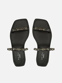 Sandália Rasteira Preta Tiras Aplicação Brizza | ZZ Mall (BR)