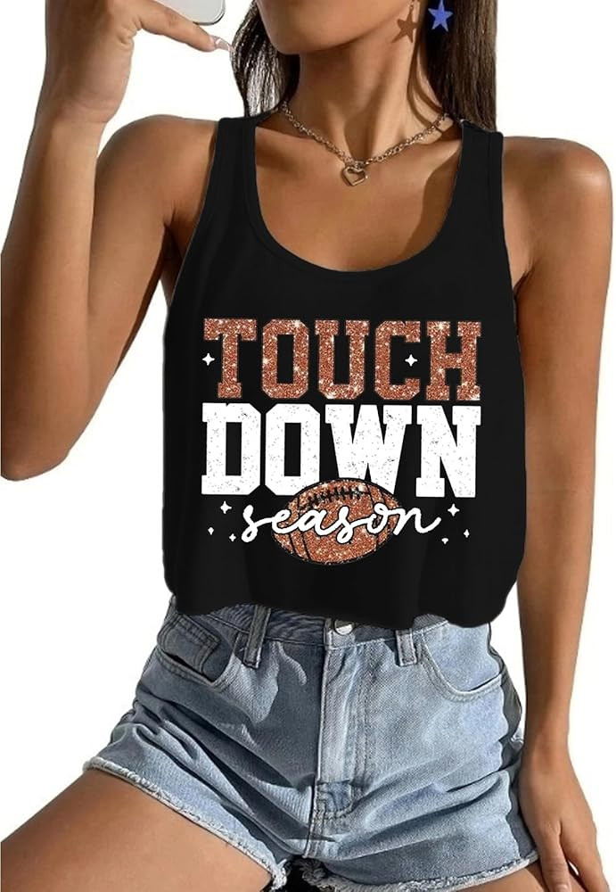 Game Day Shirt Women's Sexy Football Crop Tank Vintage Shirt Sport Season Sleeveless Tee Tops | Amazon (US)