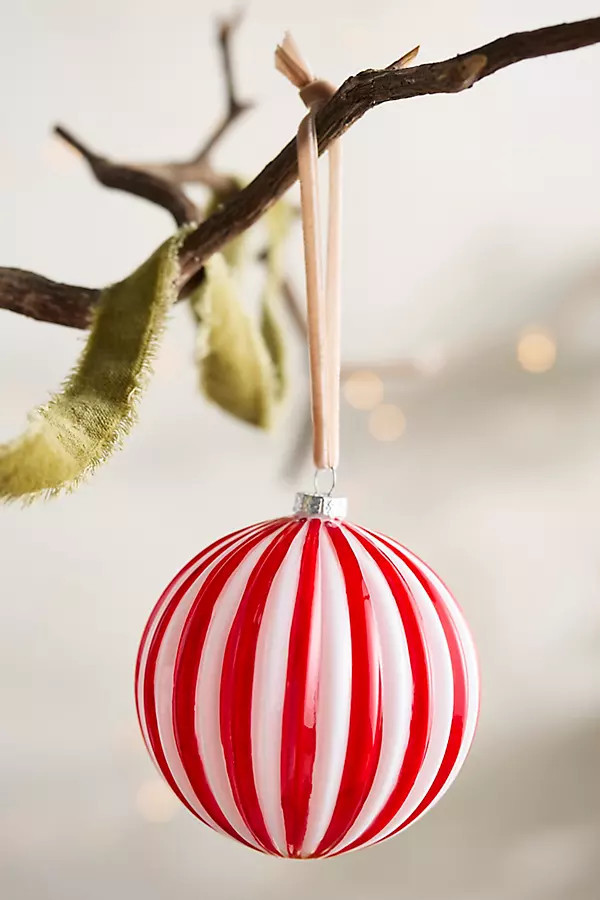 Peppermint Candy Ball Glass Ornament | Anthropologie (US)